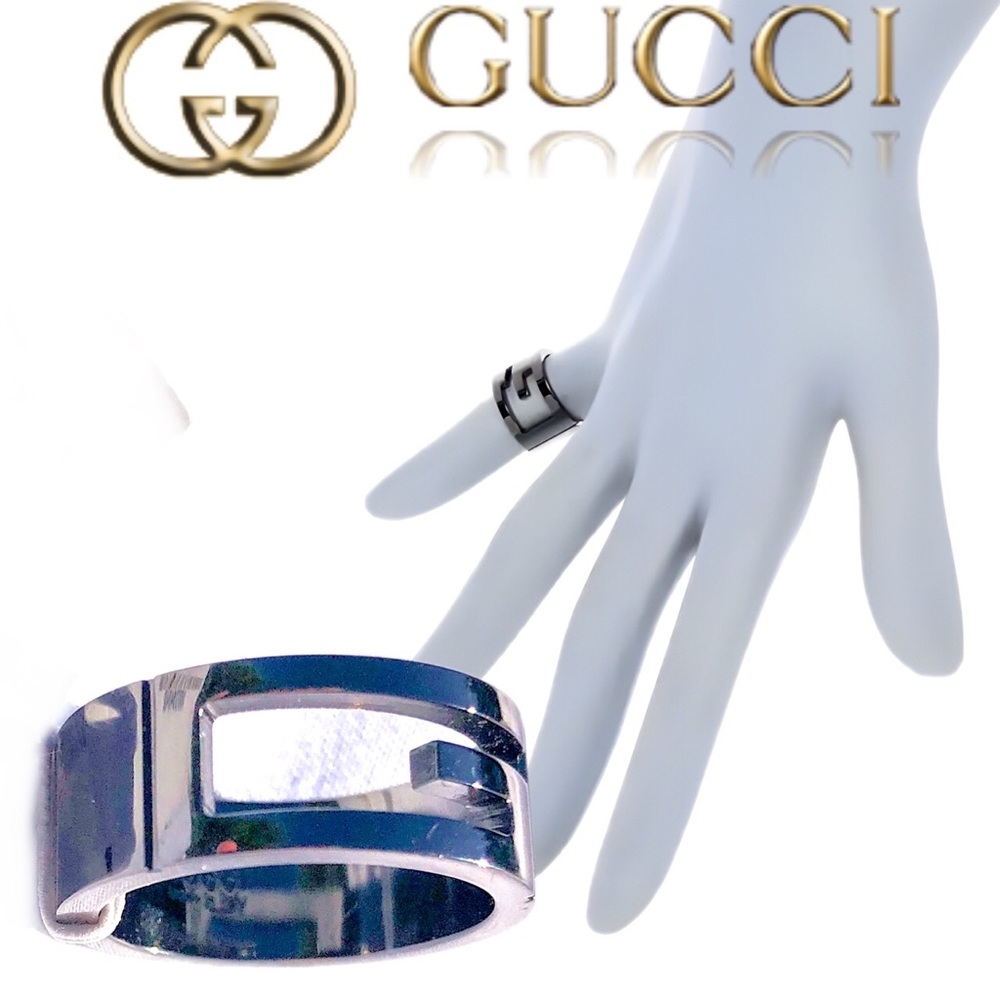🆕 GUCCI Altoarg Ruthenium Plated Cutout G Ring 4.5 & 5 available (810)